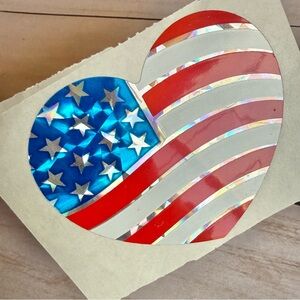 Vintage Metallic USA Flag Large Heart Sticker Like New